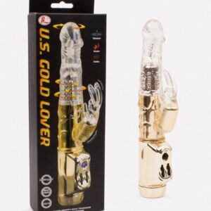 U.S. Gold Lover Vibrating & Rotating Penis Gold Clear