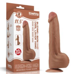 Dildo King Size cu Două Straturi de Piele Glisantă - Culoare Maro