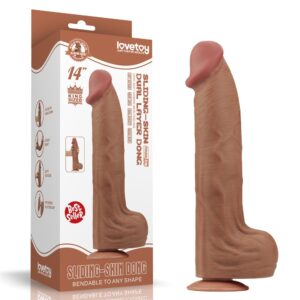 Dildo mare cu piele glisantă, strat dublu, culoare maro